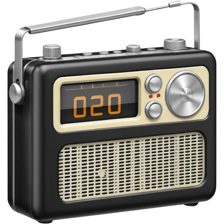 A black and white icon of a vintage handheld transistor radio emoji