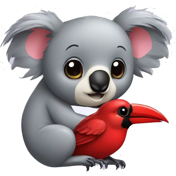 Koala bear and cardinal bird kiss emoji