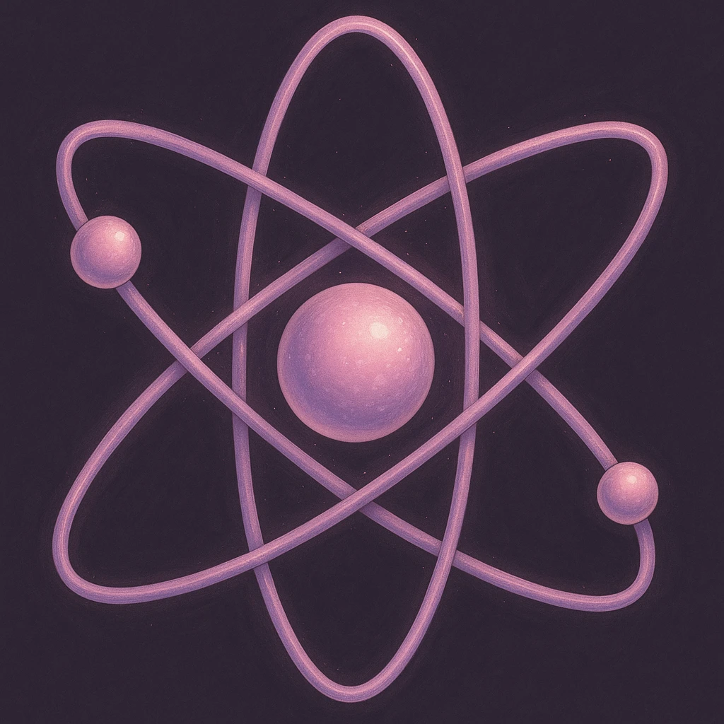 Add more details to the atom with lavender-pink colors, keeping the same style as the reference image. emoji