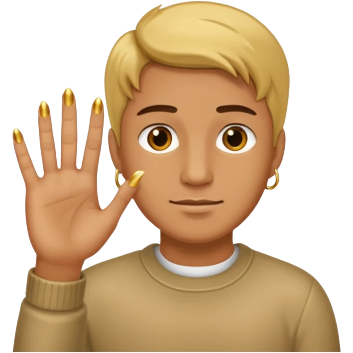 Man Tan skin hand with short gold nails emoji