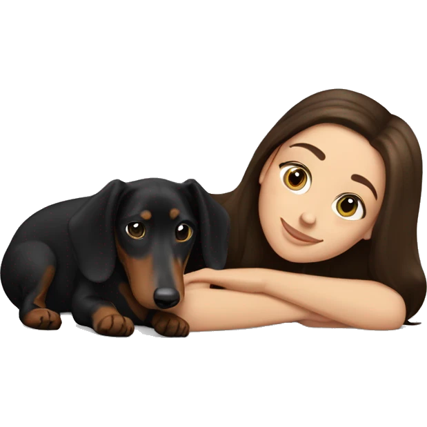 Brunette white girl laying with black dachshund  emoji
