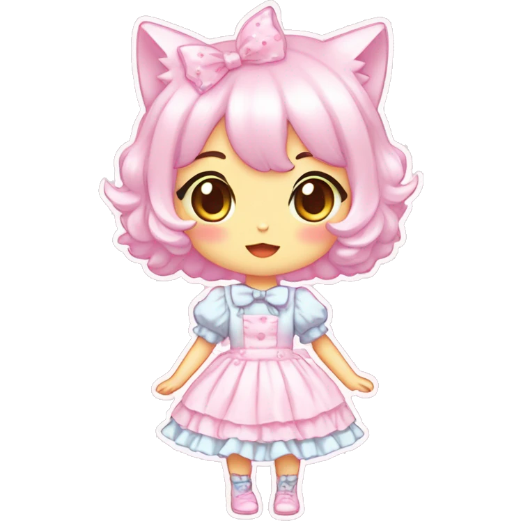 Shiny Blushing Cute Kawaii Beautiful Pastel Lolita Anime Catgirl Trending Style Cottagecore Pastelcore  full body emoji