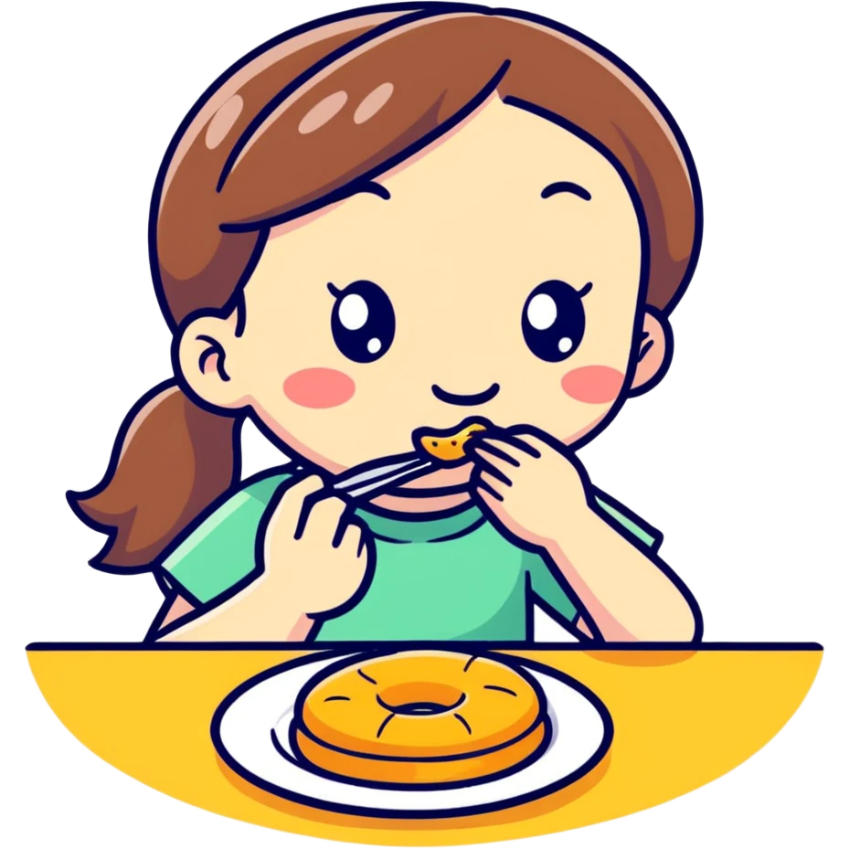 A girl eating a number 8 emoji