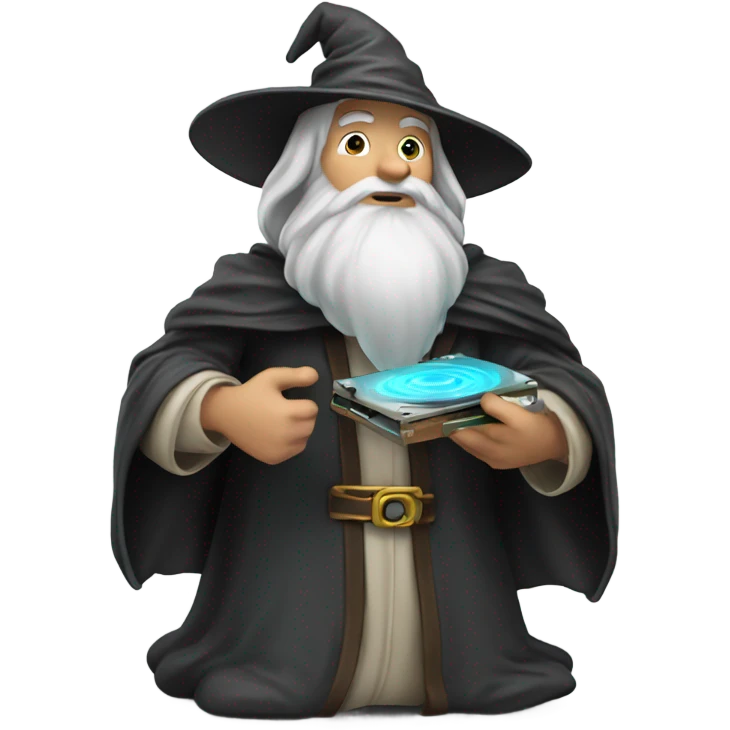 (wizard) holding  (hard disk) emoji