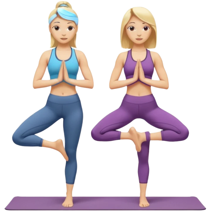 Two women doing yoga both blonde standing pose  emoji