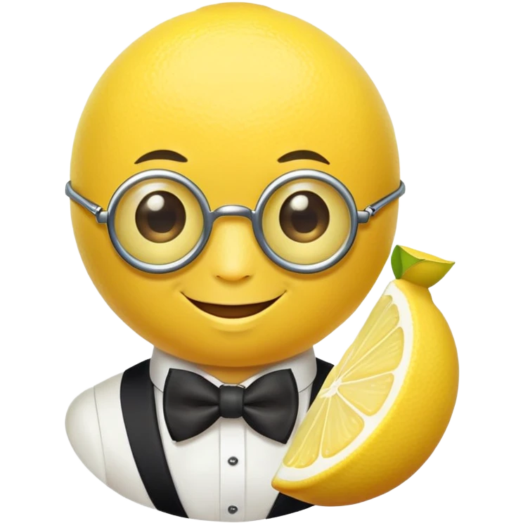 lemon with a face, monocle, and bow tie emoji