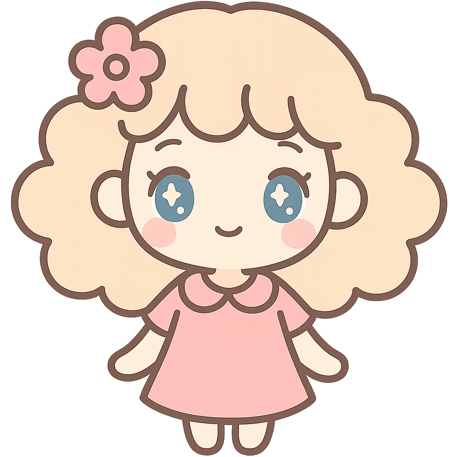 a girl with curly hair, pale skin, and blue eyes, anime style emoji