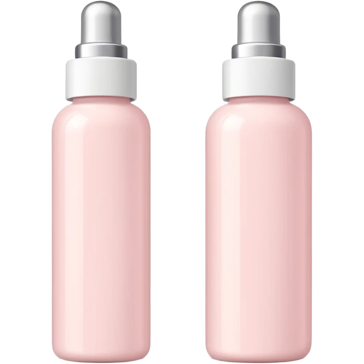 Soft pastel pink skincare bottles with white caps, minimal label design, clean aesthetic emoji