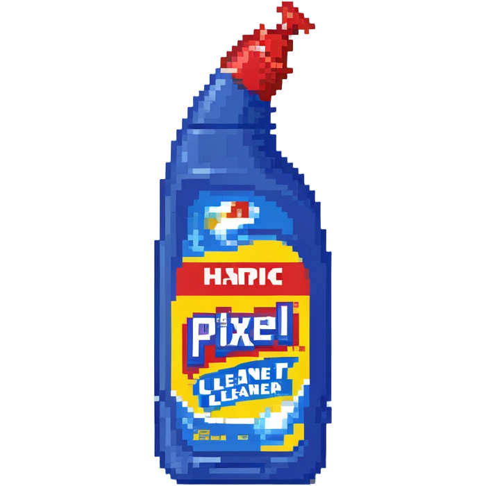 Harpic toilet cleaner bottle with blue and red label emoji