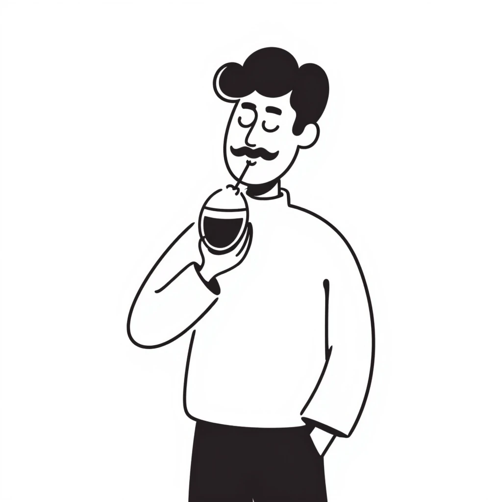 hand drawn doodle style of an Argentinian man with dark hair drinking mate emoji