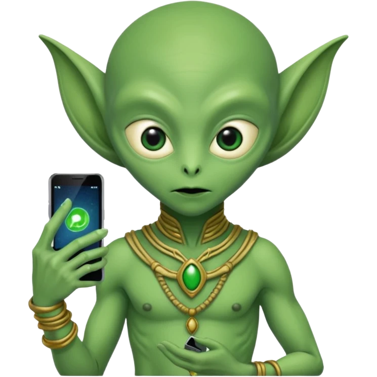 alien with persion crawl custome dress and smartphone emoji