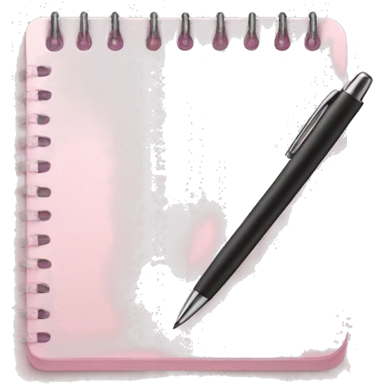 Pale pink notepad with pen emoji