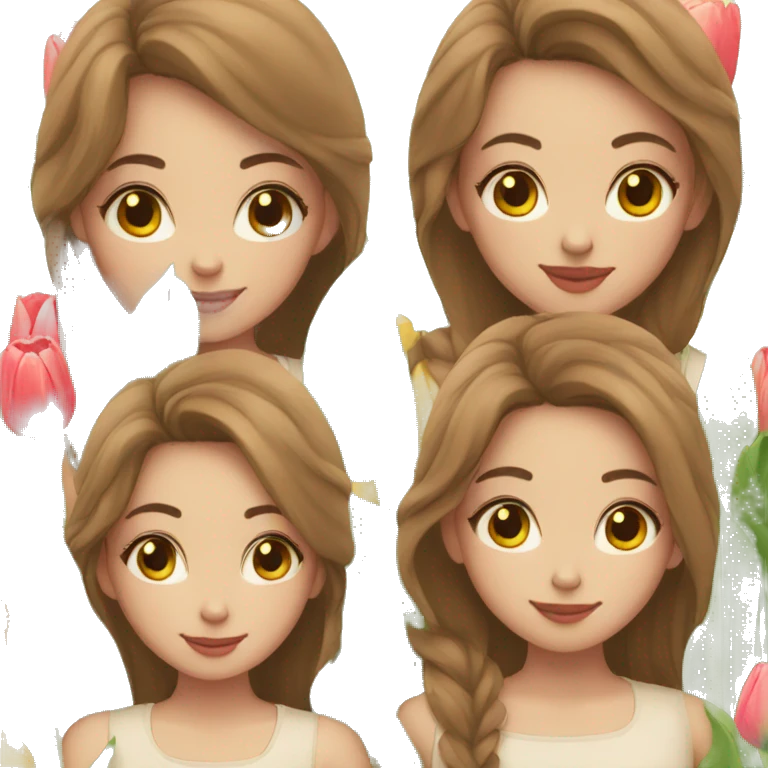 Girl with brown hair and light skin take a tulips emoji