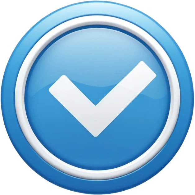 a small, round blue badge with a white check mark in the center, similar in style to the verification badge seen on social media emoji