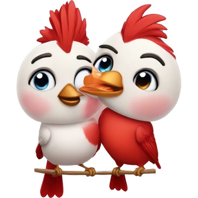 Two cardinals in love with passionate rosy cheeks emoji