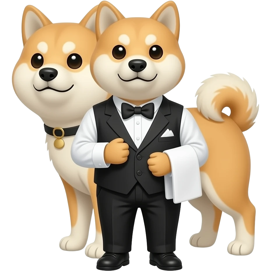 Hachiko dog in chibi cute animation working as waiter emoji