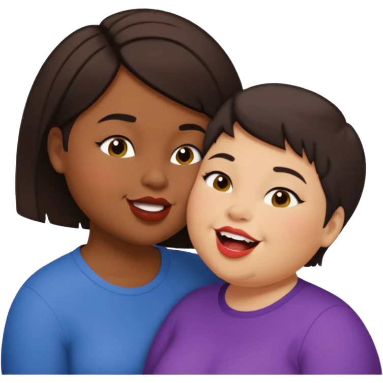 Chubby ugly lesbian with medium dark hair kissing tall butch lesbian with huge teeth and short hair emoji
