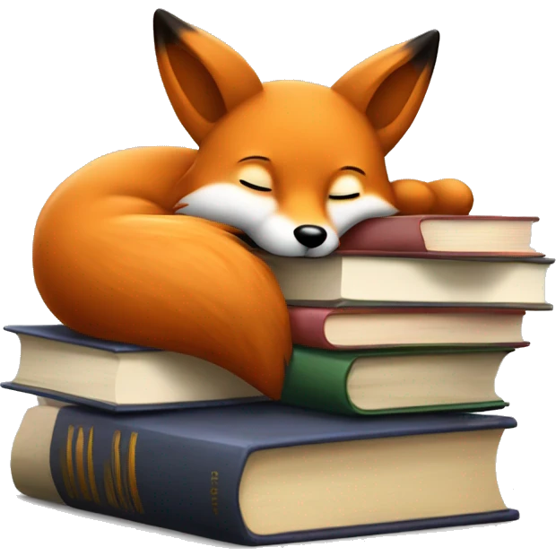A little fox sleeps surrounded by books. Image weight up to 128 KB emoji