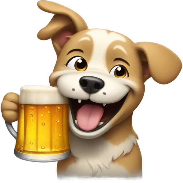 Dog laughing with beer emoji