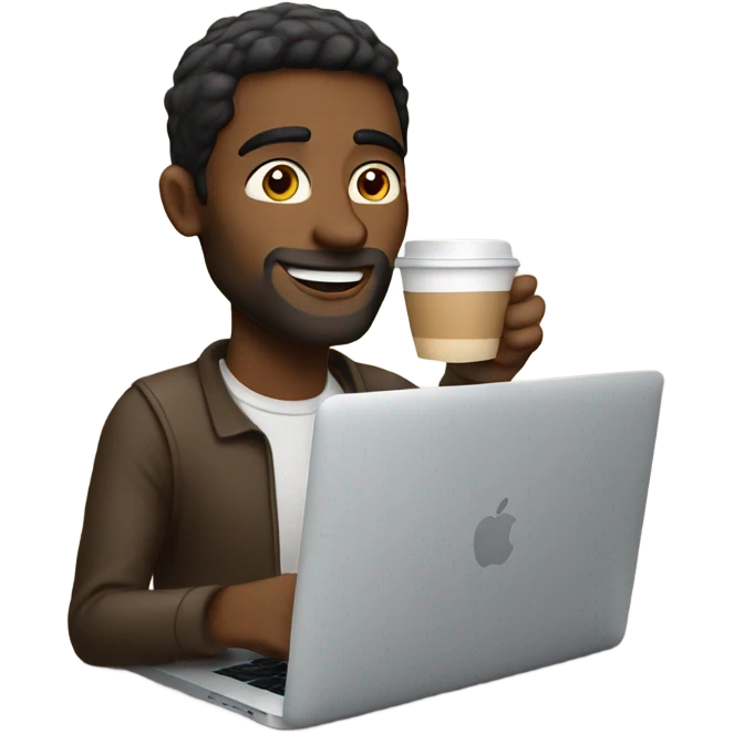 A guy drinking coffee and using his MacBook  emoji
