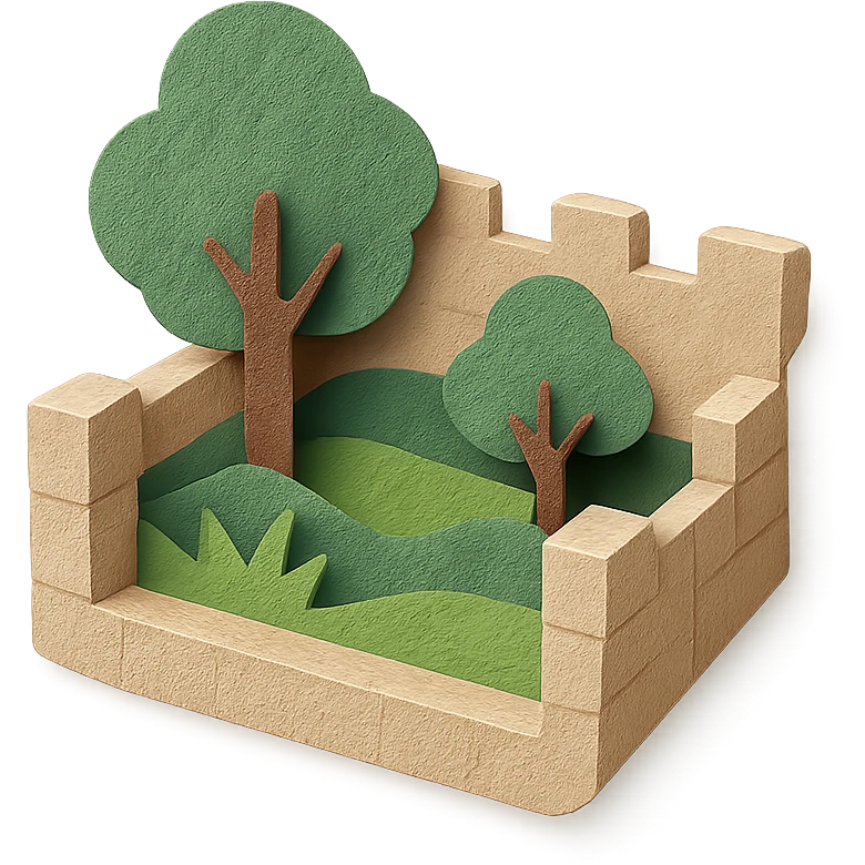 walled garden with layered paper textures emoji