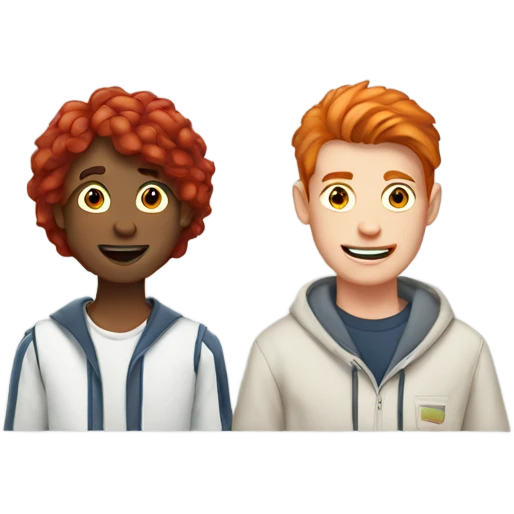 Two college boys and one college aged girl with red hair  emoji