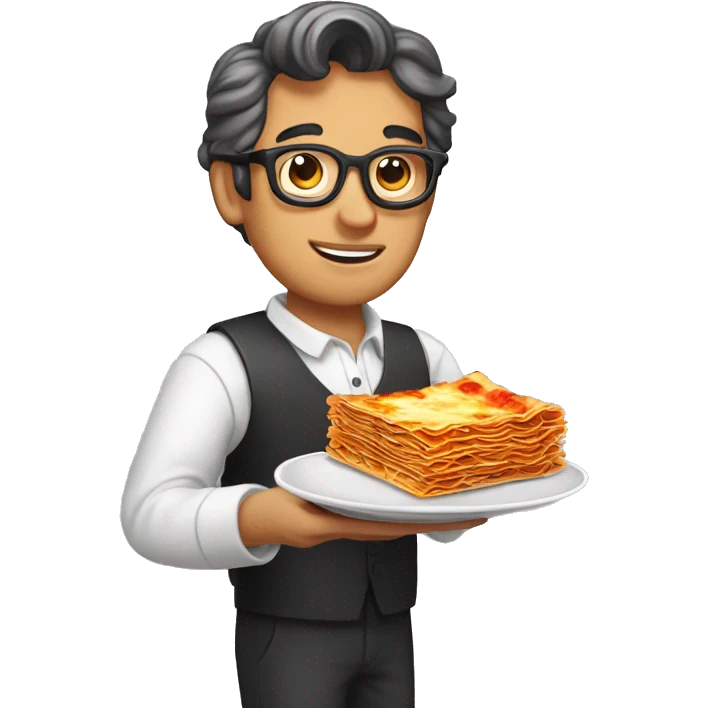 Amadeo Bordiga holding a plate of lasagna emoji