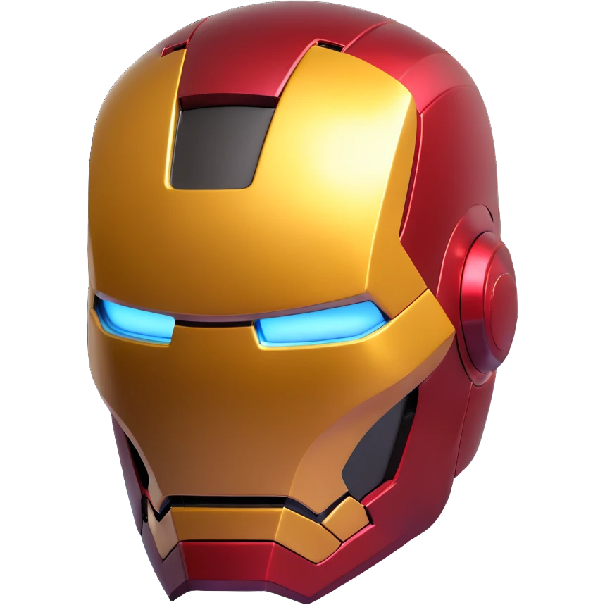 Iron Man helmet close-up, shiny metallic finish, dramatic lighting, 3D style emoji