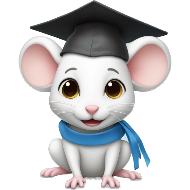 Cute little white mouse in graduation cap and gown emoji