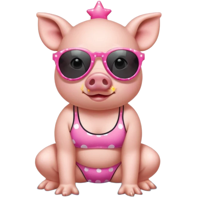 cute pig wearing cool star shaped sunglasses and polka dotbathing suit on all fours  emoji