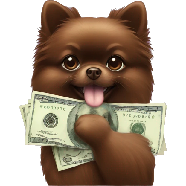 Chocolate Pomeranian with money  emoji