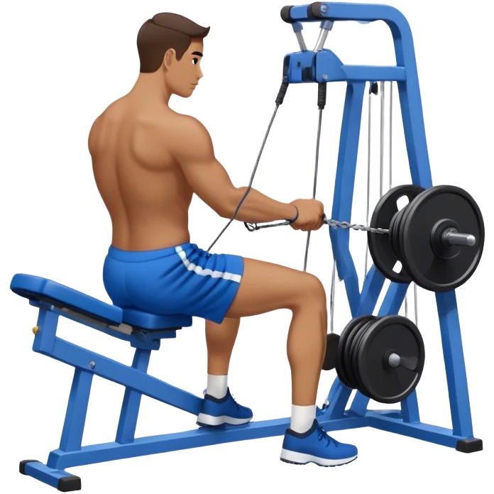 back view of man with blue shorts using seated cable-rows machine emoji
