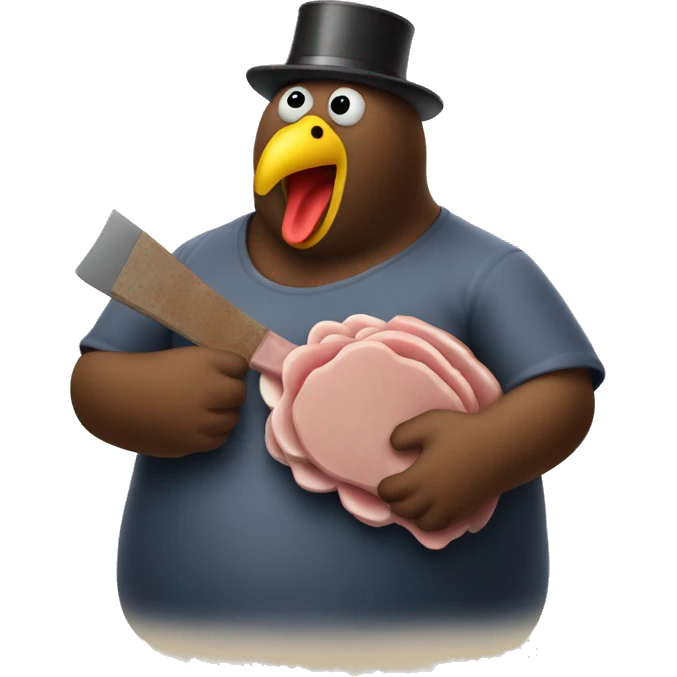 Fat turkey holding meat cleaver emoji