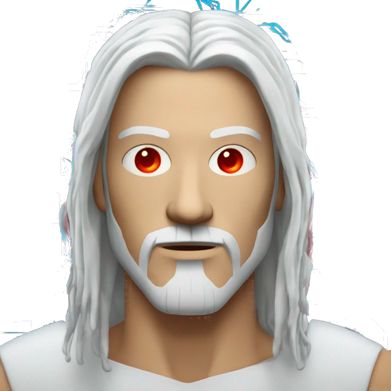 White long hair and goatee male cyborg head with red skin and circuits emoji