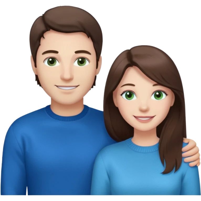 “A pink Polaroid-style photo of a couple: a white woman with long brunette hair and blue eyes, and a white man with short brunette hair and green eyes.” emoji