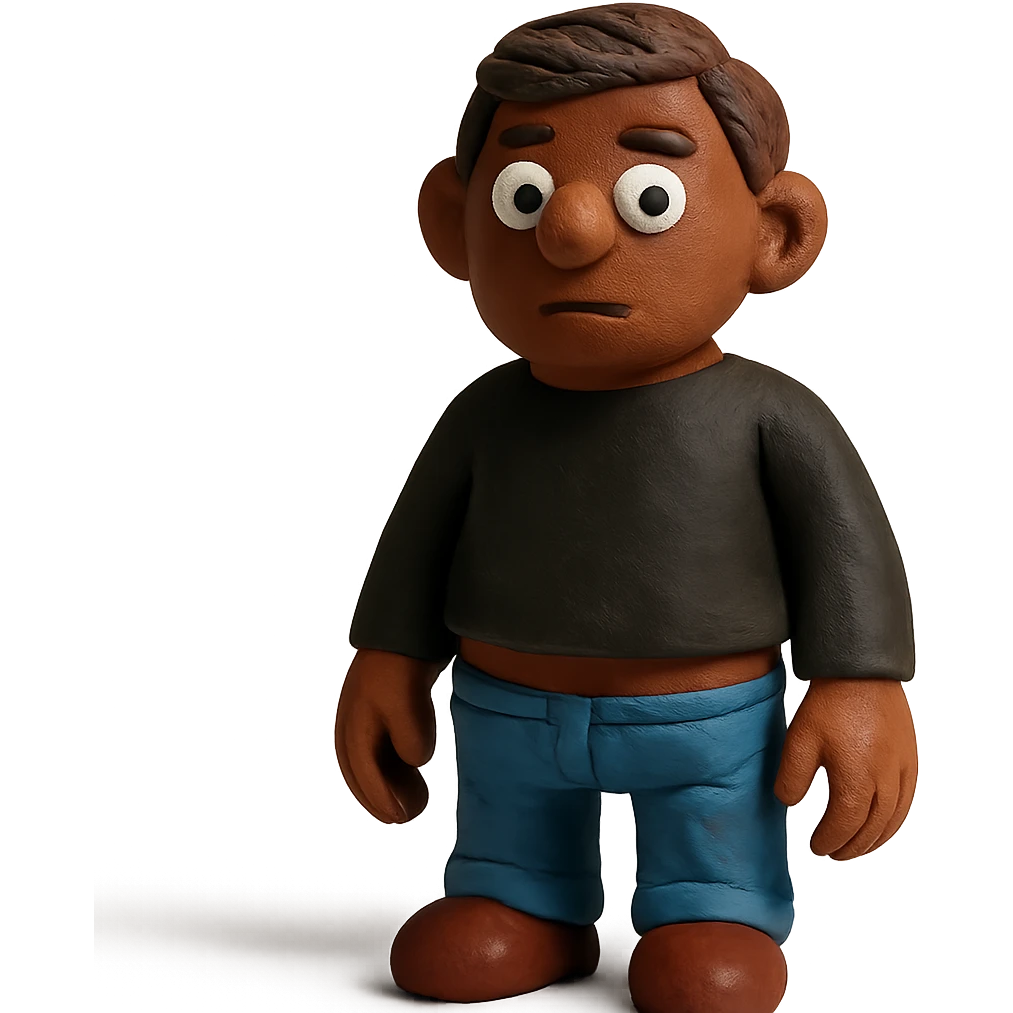 personaje con piel marrón, pelo peinado para el lado, ropa negra, pantalones un poco bajados emoji