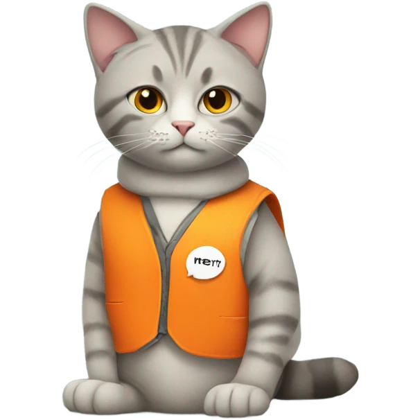 cat with a sign and an orange vest emoji