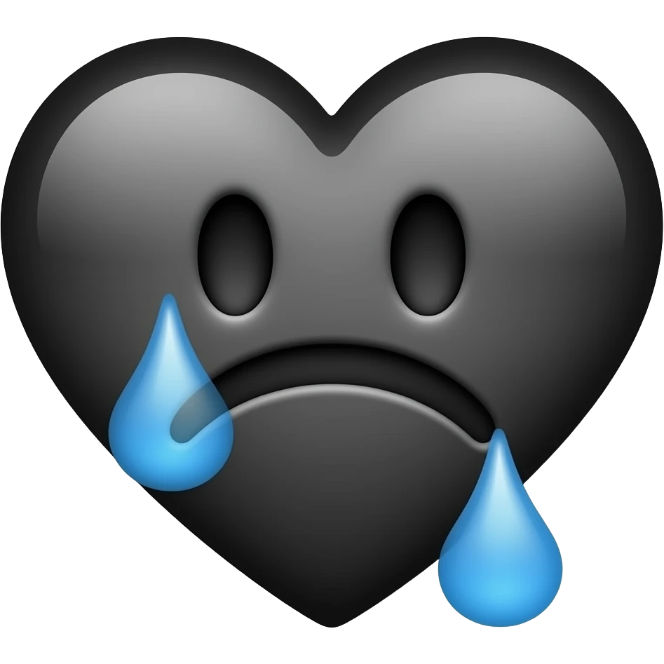 black heart with depressed emoji on it emoji