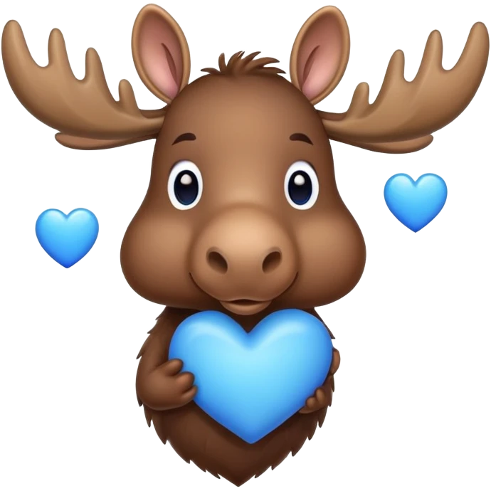 A cute moose holding a blue heart emoji