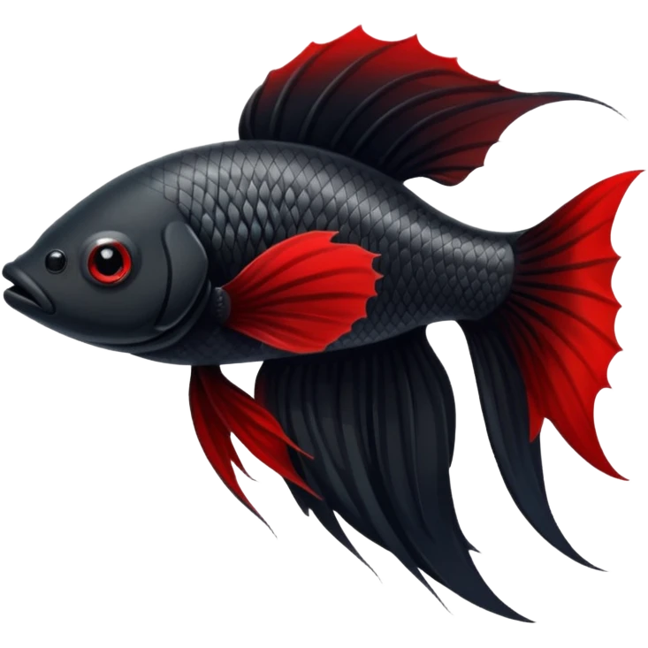 Fully Black with tiny red lines betta fish short fins black and white eyes emoji