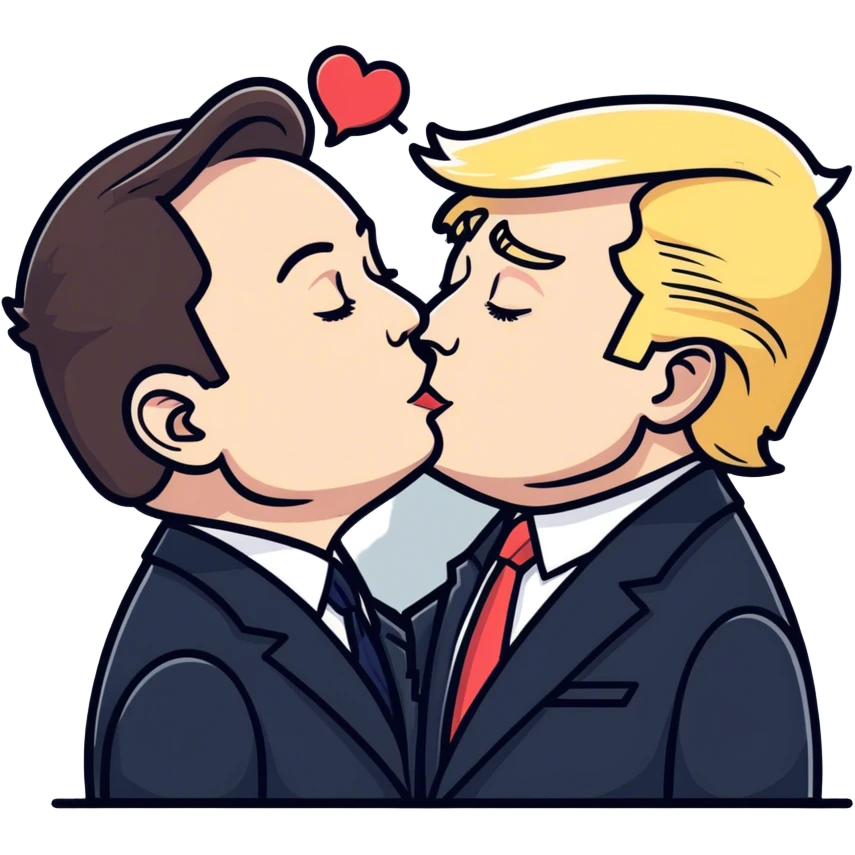 Trump kissing Elon mudk emoji