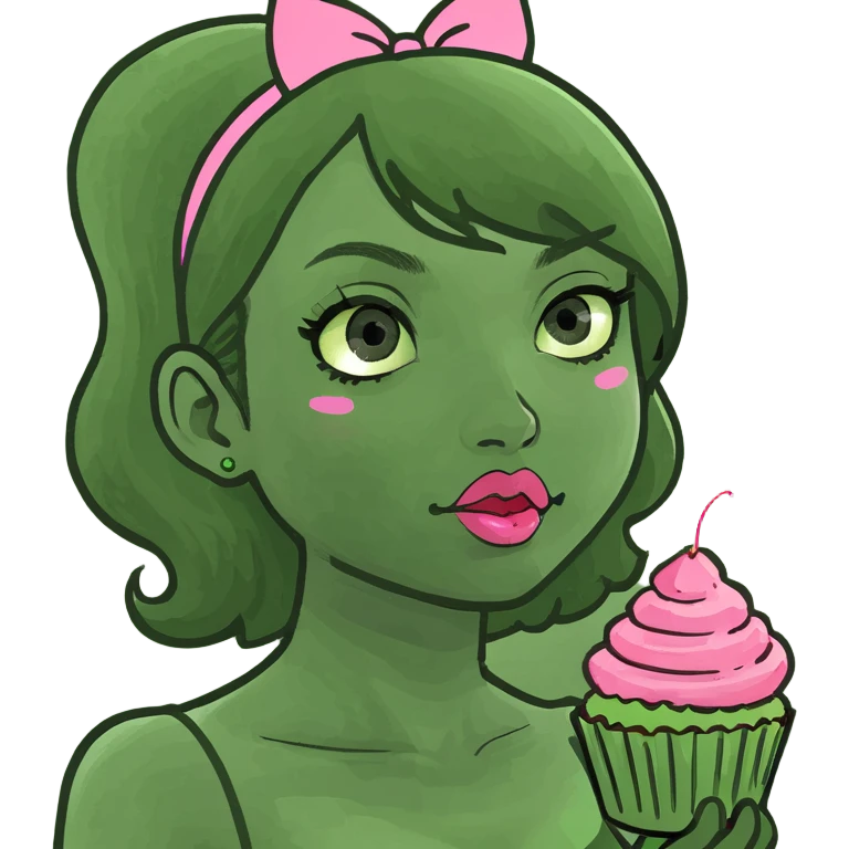 kawaii girl with pink cupcake emoji