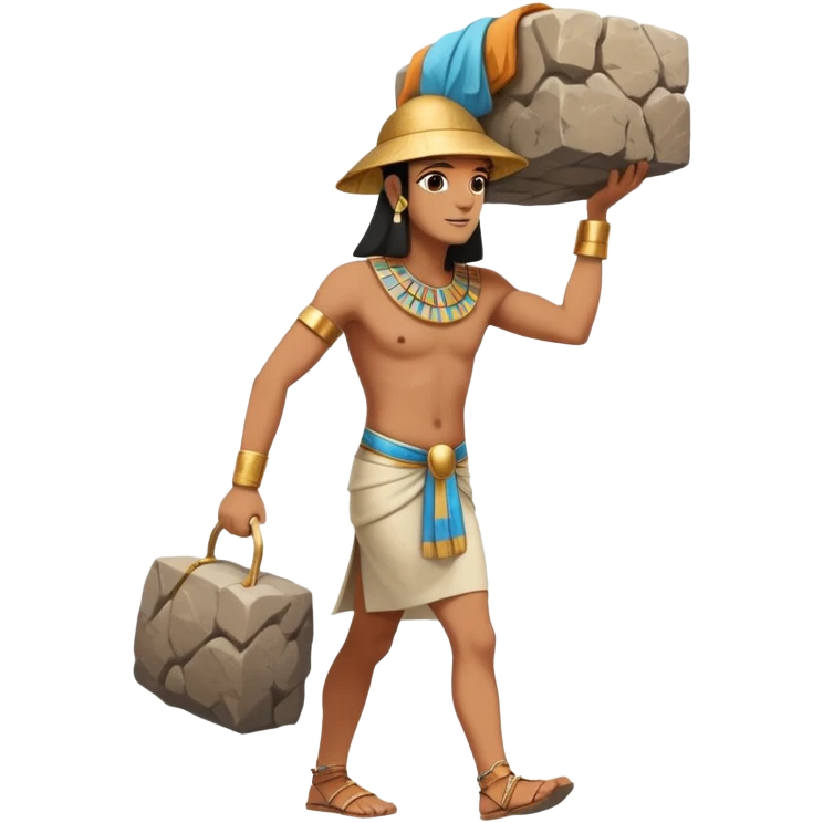 fullbody ancient Egyptian worker carrying a large rock block on their back, no fancy hat emoji