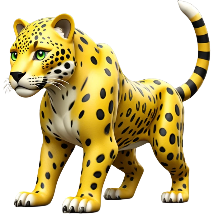 cinematic-jaguar-realistic-full-body-standing on all fours-emoji,-sleek-powerful-frame-poised-for-action,-yellow-fur-adorned-with-bold-black-rosettes,-head-tilted-dramatically,-piercing-green-eyes-locked-onto-its-prey,-simplified-yet-realistic-focused-features,-highly-detailed,-glowing-with-an-almost-sarcastic-glow emoji