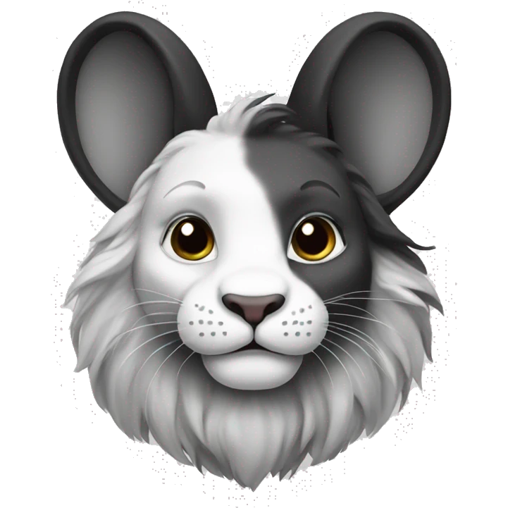 Black and white lion head bunny emoji