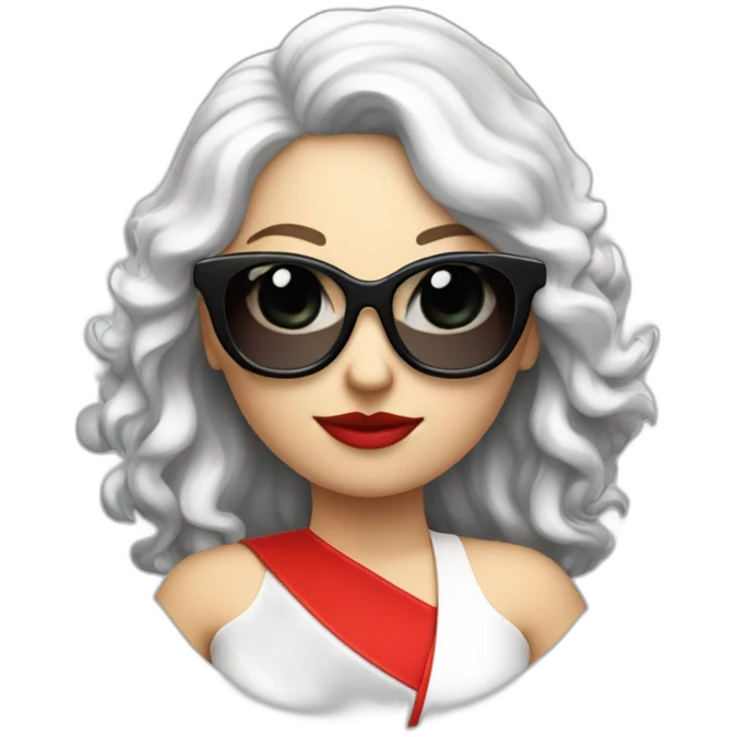 Grosse femme blanche en robe rouge et lunette avec cheveux noir emoji