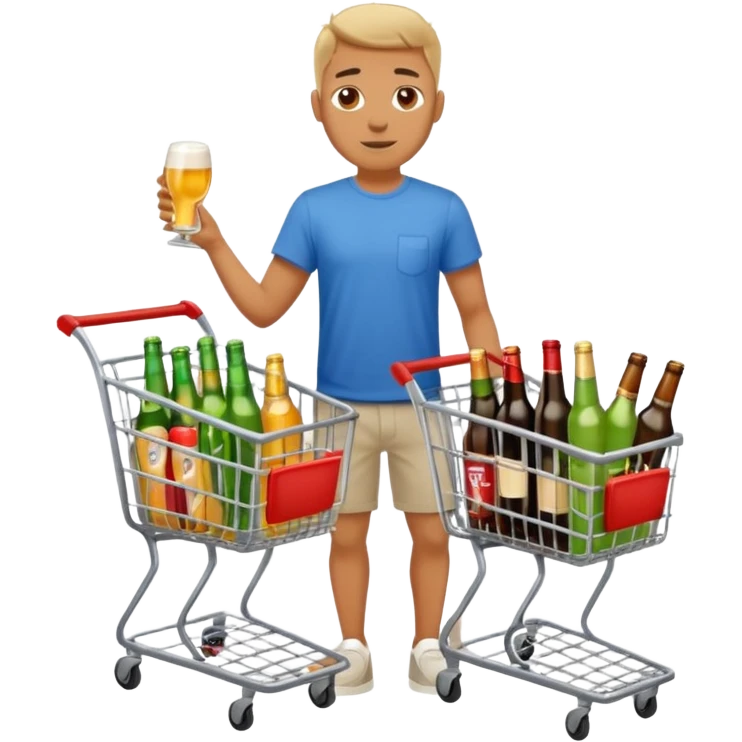 man with a shopping cart full of beers and wines full body emoji