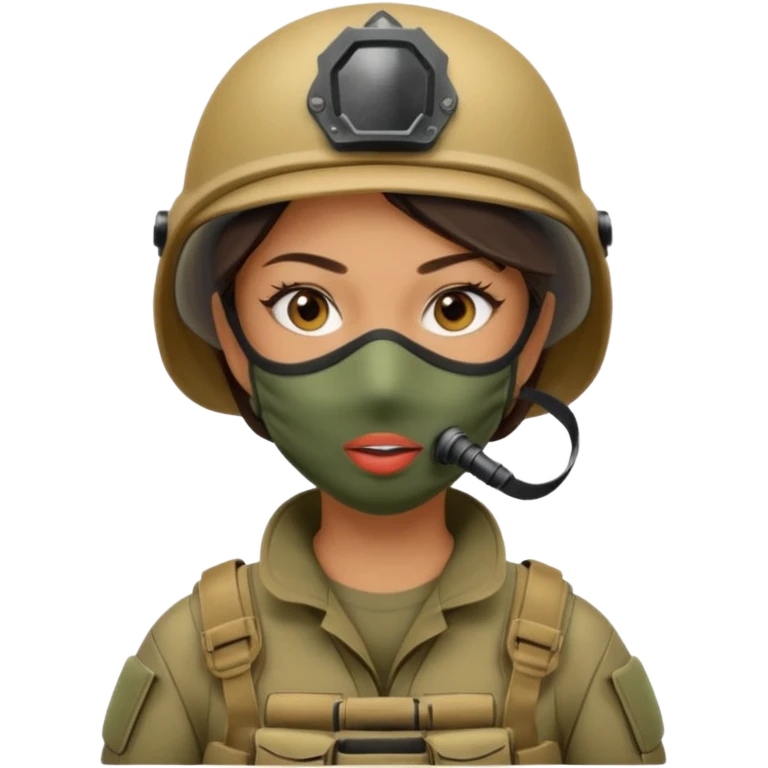 woman soldier without cap wearing mouth mask emoji