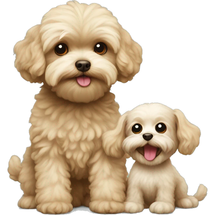 Maltipoo with a small monkey emoji