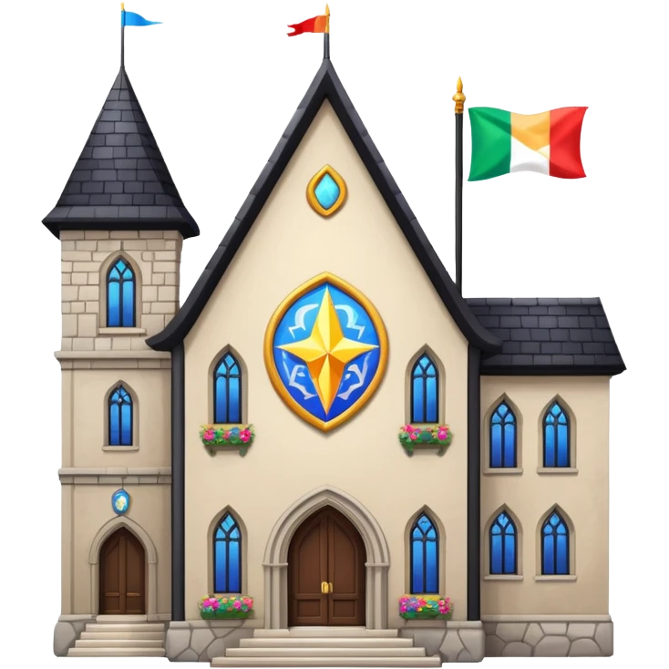 magic school, with a flag, flag on a top emoji